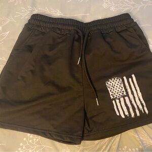NWOT Black Shorts with White Flag Design - Size M